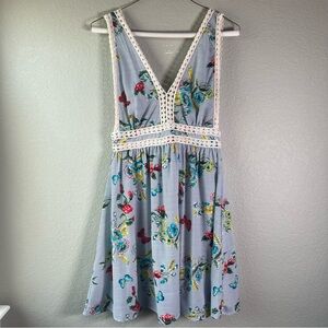 Hummingbird Women’s Sleeveless Mini Dress Size Small Embroidered Zip up